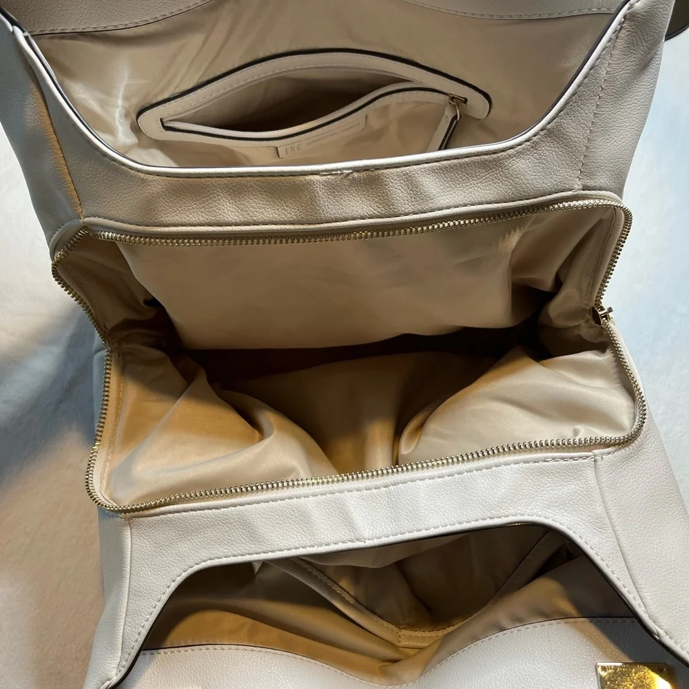 INC International White Leather Tote Bag with‎ Gold Accents - Picture 10 of 13